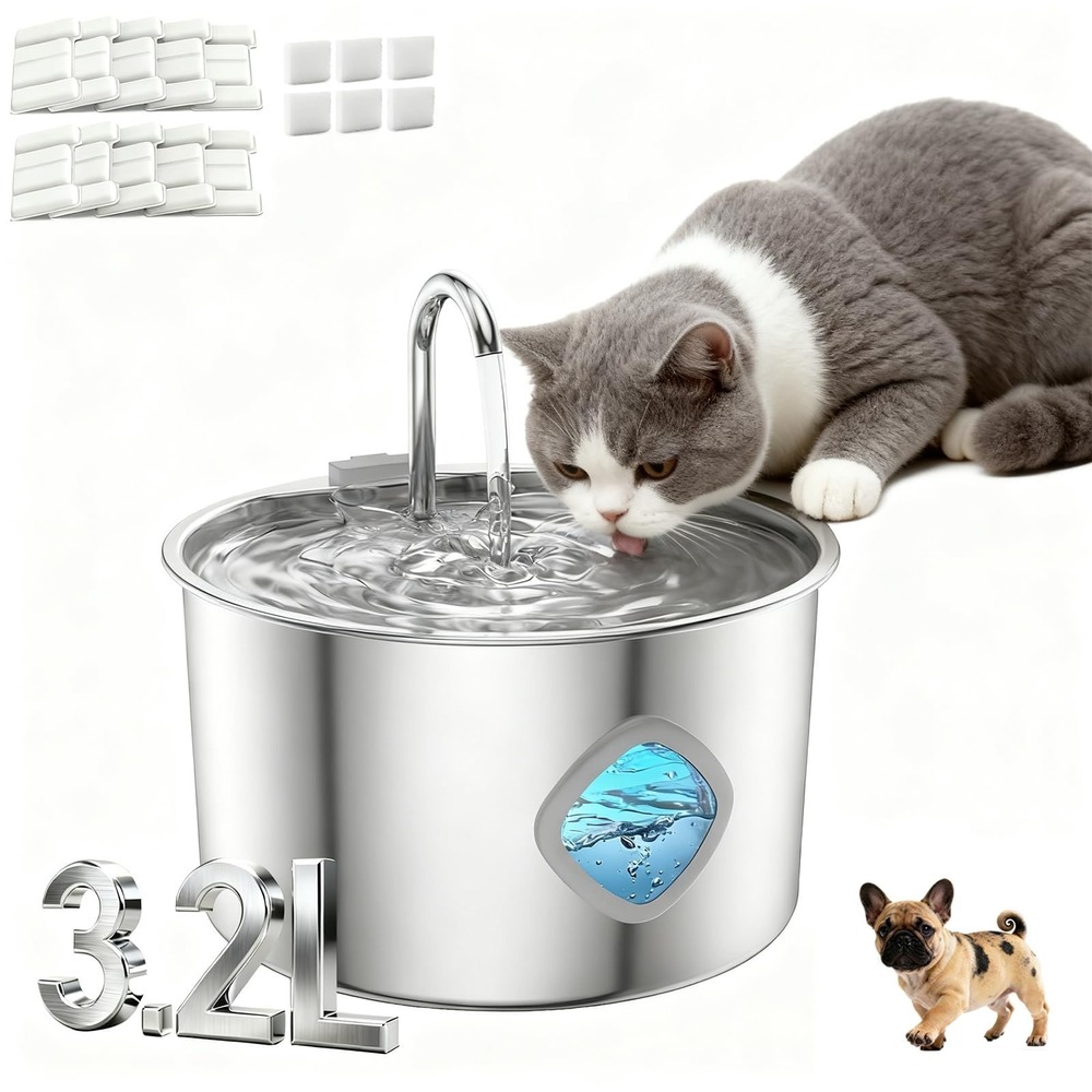New Pet Water Fountain Stainless Steel 3.2L Filtration Fountain For Cats Puppy